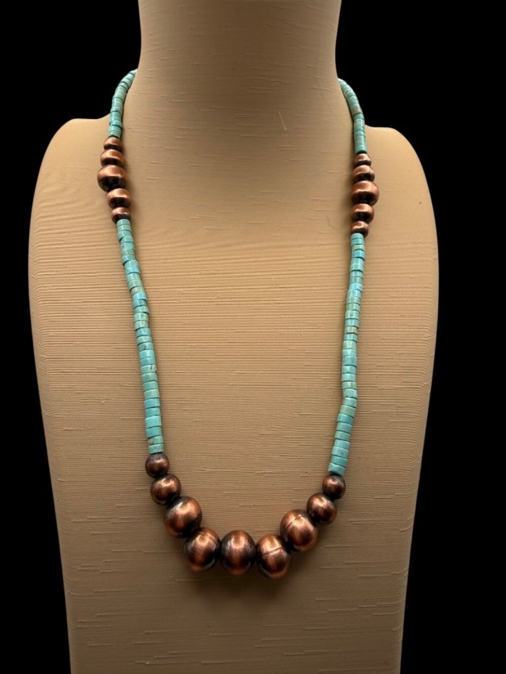 Artisan Sonoran Heishi Copper Sonoran Turquoise Beaded Necklace 18" Southwest